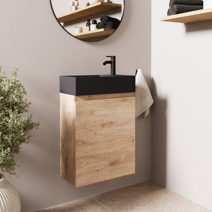 Meuble suspendu design avec vasque noire intégrée - Noir - 40 cm - Malibu Clair Chêne