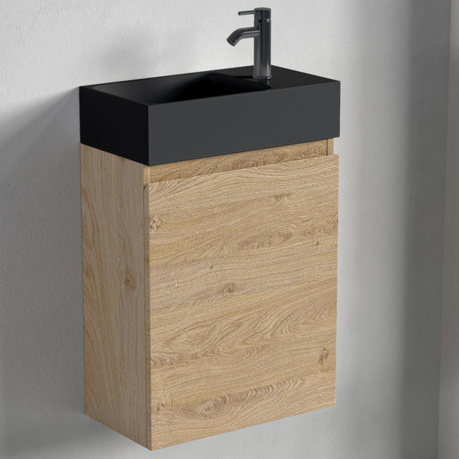 Meuble suspendu design avec vasque noire intégrée - Noir - 40 cm - Malibu Clair Chêne