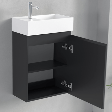 Meuble WC suspendu noir mat avec vasque blanche - 40 cm - Malibu
