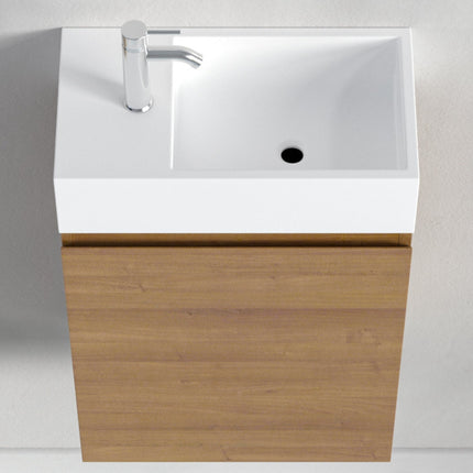 Meuble WC suspendu design épuré avec vasque blanche - Chêne chaud - 40 cm - Malibu