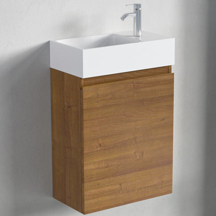 Meuble WC suspendu design épuré avec vasque blanche - Chêne chaud - 40 cm - Malibu