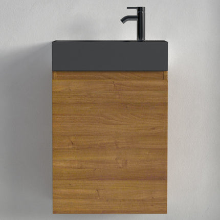 Meuble suspendu chêne chaud avec vasque lavabo noire - 40 cm - Malibu