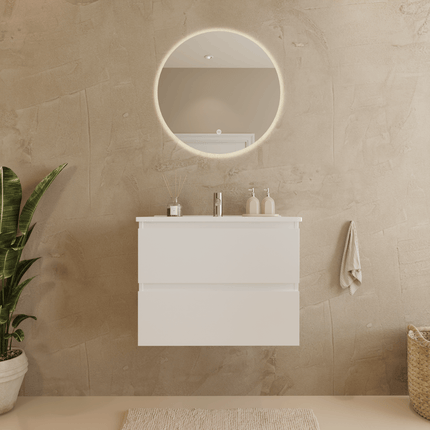 Meuble de salle de bains suspendu design avec vasque en marbre minéral - blanc brillant - 60 cm - Marenza