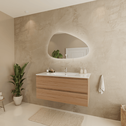 Meuble de salle de bains suspendu Marenza avec vasque en marbre minéral - blanc - 100 cm - Marenza