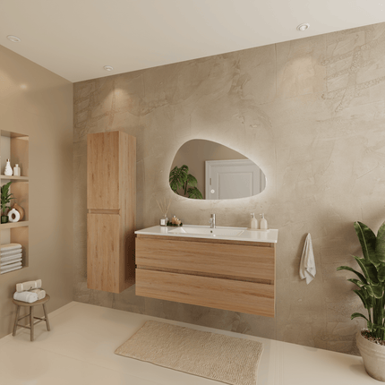 Meuble de salle de bains suspendu Marenza avec vasque en marbre minéral - blanc - 100 cm - Marenza