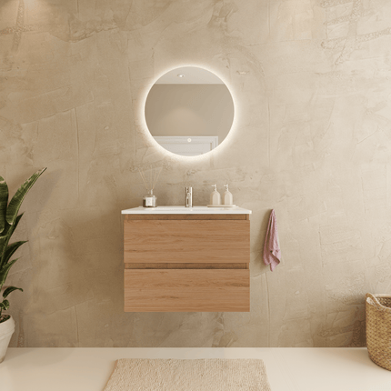 Meuble suspendu chêne clair avec vasque minérale blanche - 60 cm - Marenza