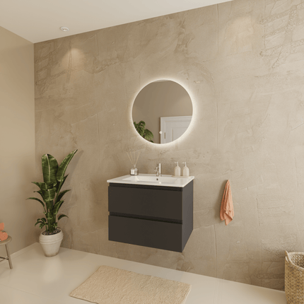 Meuble de salle de bain suspendu mat noir avec vasque blanche - 60 cm - Marenza