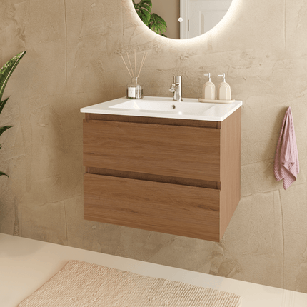 Meuble de salle de bain suspendu design avec vasque en marbre minéral - blanc - 60 cm - Marenza