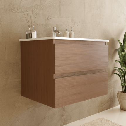 Meuble de salle de bain suspendu design avec vasque en marbre minéral - blanc - 60 cm - Marenza
