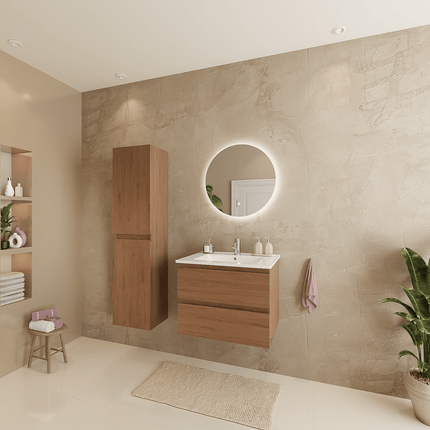 Meuble de salle de bain suspendu design avec vasque en marbre minéral - blanc - 60 cm - Marenza