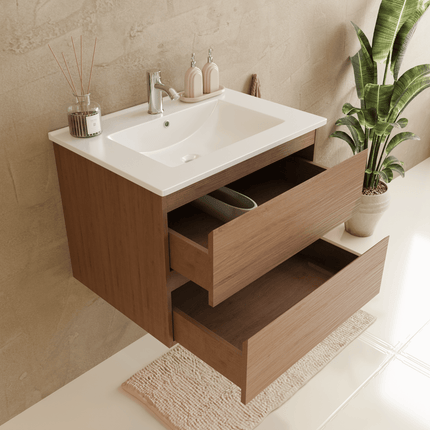 Meuble de salle de bain suspendu design avec vasque en marbre minéral - blanc - 60 cm - Marenza