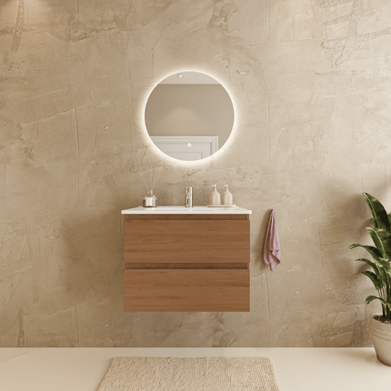 Meuble de salle de bain suspendu design avec vasque en marbre minéral - blanc - 60 cm - Marenza