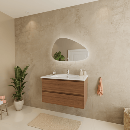Meuble suspendu design avec vasque en marbre minéral - blanc - 80 cm - Marenza
