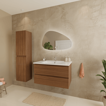 Meuble suspendu design avec vasque en marbre minéral - blanc - 80 cm - Marenza