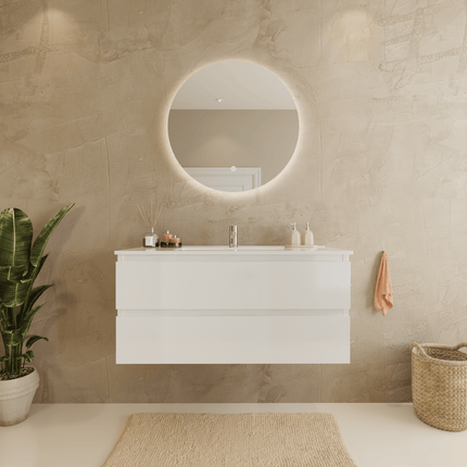 Meuble de salle de bains suspendu design avec vasque en marbre minéral - blanc - 100 cm - Marenza