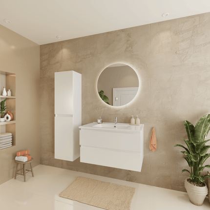 Meuble de salle de bain suspendu design épuré avec vasque en marbre minéral - blanc - 80 cm - Marenza