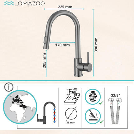 Mitigeur de cuisine design Gun Metal avec bec extractible - Gun Metal - Mason