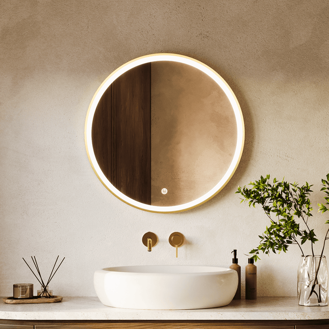 Miroir de salle de bain LED avec éclairage ajustable et fonction anti-buée - Or - 70 cm - MIAMI
