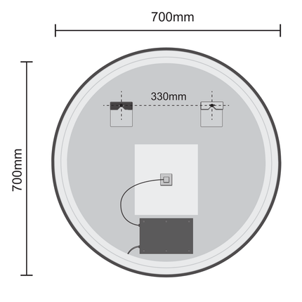 Miroir de salle de bain LED avec éclairage ajustable et fonction anti-buée - Or - 70 cm - MIAMI