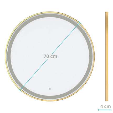 Miroir de salle de bain LED avec éclairage ajustable et fonction anti-buée - Or - 70 cm - MIAMI