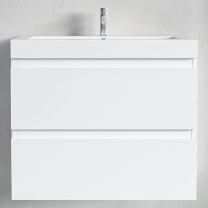 Meuble de salle de bain suspendu design épuré avec vasque blanche - Blanc brillant - 60 cm - Monaco