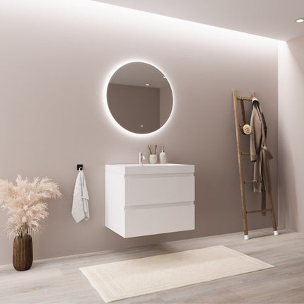 Meuble de salle de bain suspendu design épuré avec vasque blanche - Blanc brillant - 60 cm - Monaco