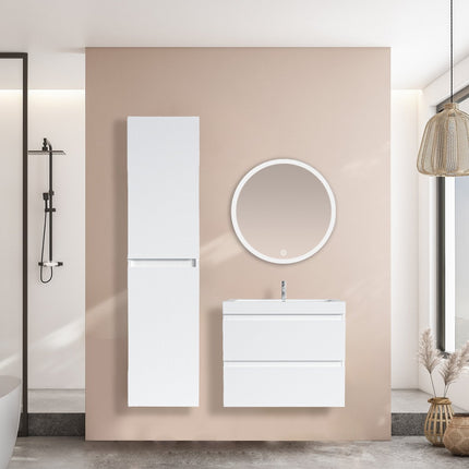 Meuble de salle de bain suspendu design épuré avec vasque blanche - Blanc brillant - 60 cm - Monaco