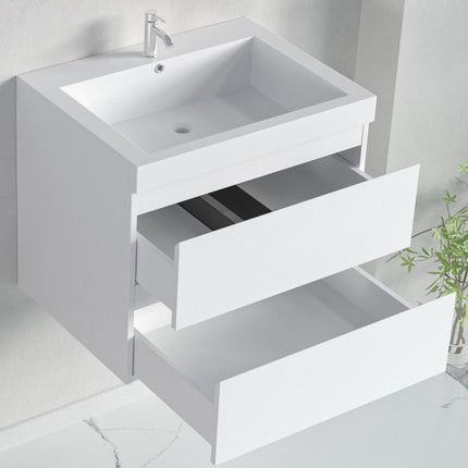 Meuble de salle de bain suspendu design épuré avec vasque blanche - Blanc brillant - 60 cm - Monaco