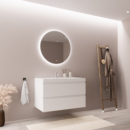 Meuble de salle de bain suspendu avec vasque intégrée - blanc brillant - 80 cm - Monaco
