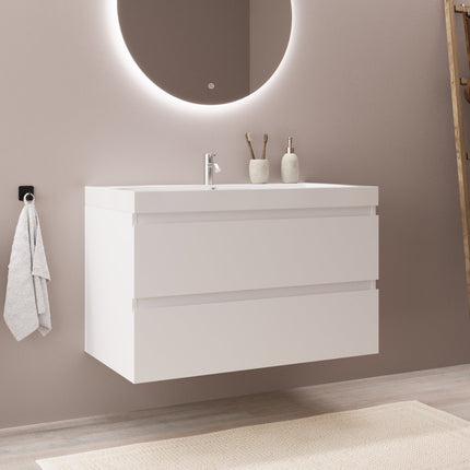Meuble de salle de bain suspendu avec vasque intégrée - blanc brillant - 80 cm - Monaco