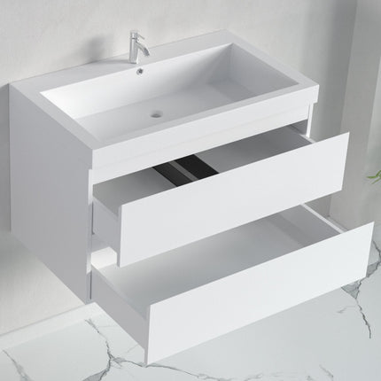 Meuble de salle de bain suspendu avec vasque intégrée - blanc brillant - 80 cm - Monaco