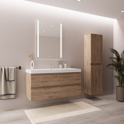 Meuble de salle de bain suspendu élégant avec vasque blanche intégrée - Chêne - 100 cm - Monaco