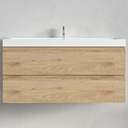 Meuble de salle de bain suspendu élégant avec vasque blanche intégrée - Chêne - 100 cm - Monaco