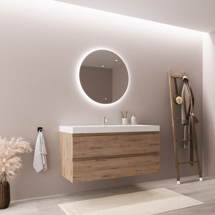 Meuble de salle de bain suspendu élégant avec vasque blanche intégrée - Chêne - 100 cm - Monaco