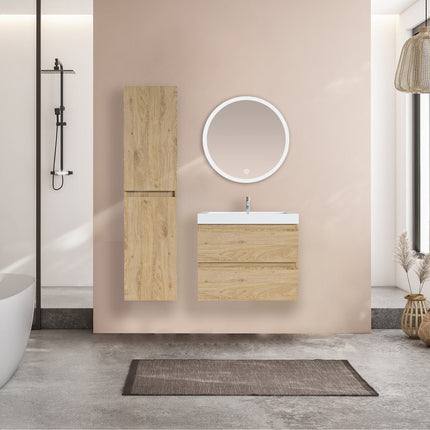 Meuble de salle de bain suspendu chêne clair avec vasque blanche - 60 cm - Monaco