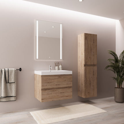 Meuble de salle de bain suspendu chêne clair avec vasque blanche - 60 cm - Monaco