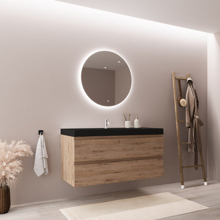 Meuble de salle de bain suspendu finition chêne avec vasque intégrée - noir - 100 cm - Monaco