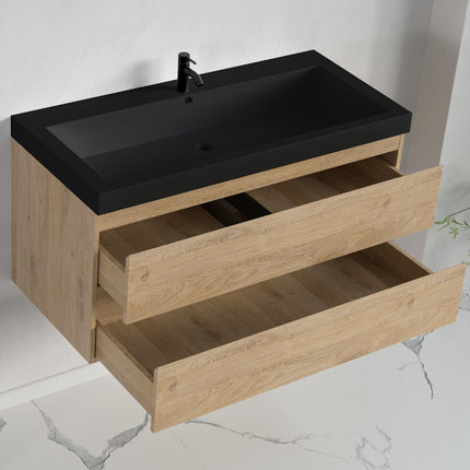Meuble de salle de bain suspendu finition chêne avec vasque intégrée - noir - 100 cm - Monaco