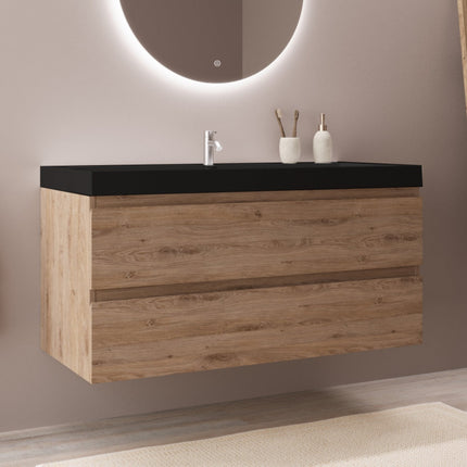 Meuble de salle de bain suspendu finition chêne avec vasque intégrée - noir - 100 cm - Monaco