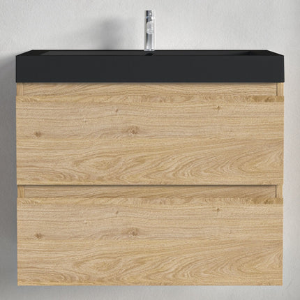 Meuble de salle de bains suspendu avec vasque noire - chêne clair - 60 cm - Monaco