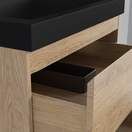 Meuble de salle de bains suspendu avec vasque noire - chêne clair - 60 cm - Monaco