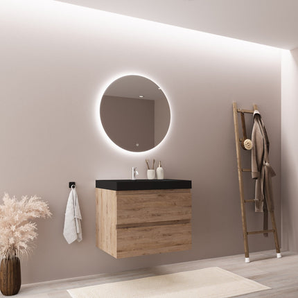 Meuble de salle de bains suspendu avec vasque noire - chêne clair - 60 cm - Monaco