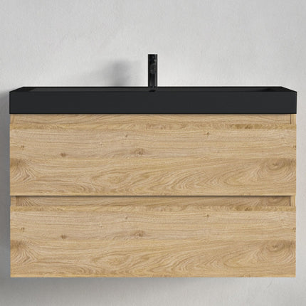Meuble suspendu avec vasque noire - Chêne - 80 cm - MONACO Lumière