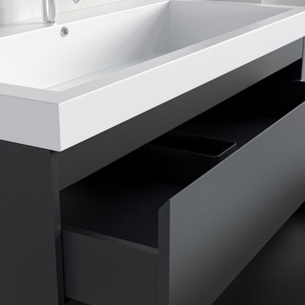 Meuble de salle de bain suspendu finition mate avec vasque blanche - Noir - 100 cm - Monaco