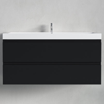 Meuble de salle de bain suspendu finition mate avec vasque blanche - Noir - 100 cm - Monaco