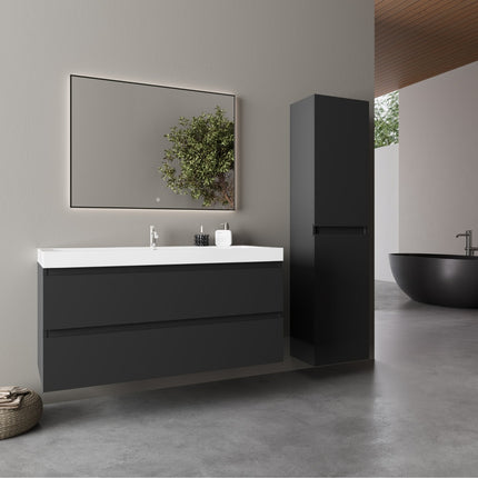 Meuble de salle de bain suspendu finition mate avec vasque blanche - Noir - 100 cm - Monaco