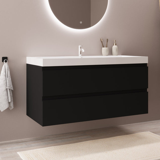 Meuble de salle de bain suspendu finition mate avec vasque blanche - Noir - 100 cm - Monaco