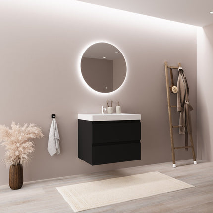 Meuble de salle de bains suspendu design avec vasque intégrée - Noir et blanc - 60 cm - Monaco