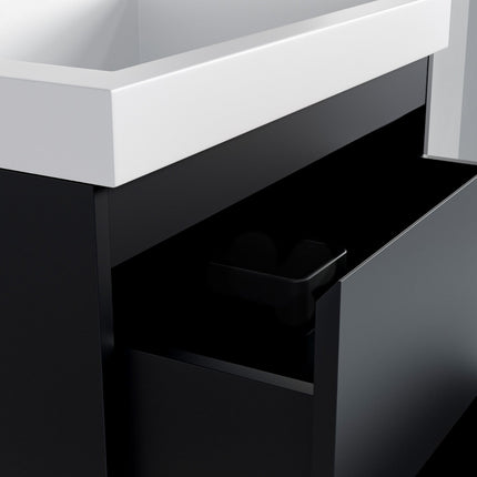 Meuble de salle de bains suspendu design avec vasque intégrée - Noir et blanc - 60 cm - Monaco