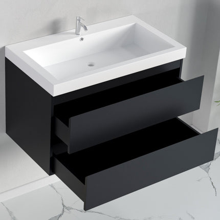 Meuble de salle de bain suspendu design avec vasque intégrée - noir et blanc - 80 cm - Monaco